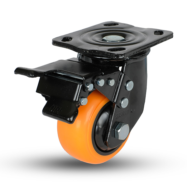 CRO30602S  Caster 6" Swivel Orange Polyurathan with Brake, 660LB, bolt hole pattern 3-5/16" x 2-13/16"